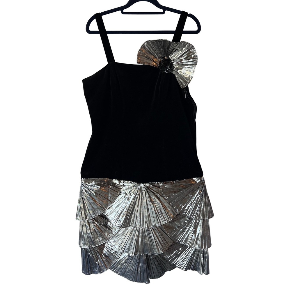 Hoffmann Cocktail Dress Black Velvet Metallic Fan Skirt Party Glamour size 40
